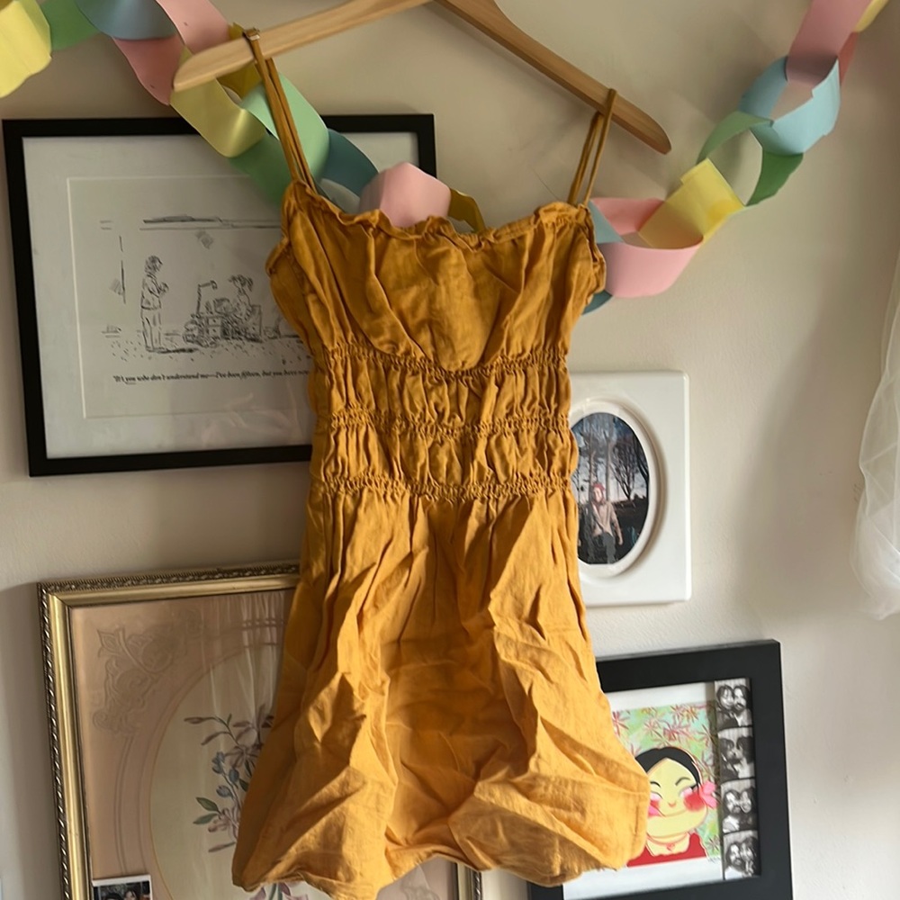 Reformation Mustard Linen Mini Dress
